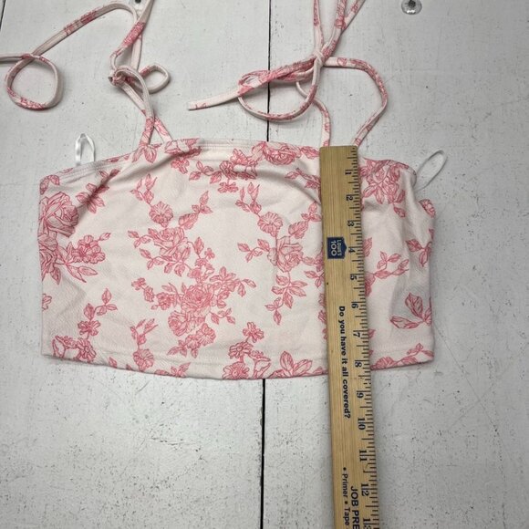 Shein White & Pink Floral Print 2 Piece Tie Sleeve Skirt Set Women's - Picture 3 of 4
